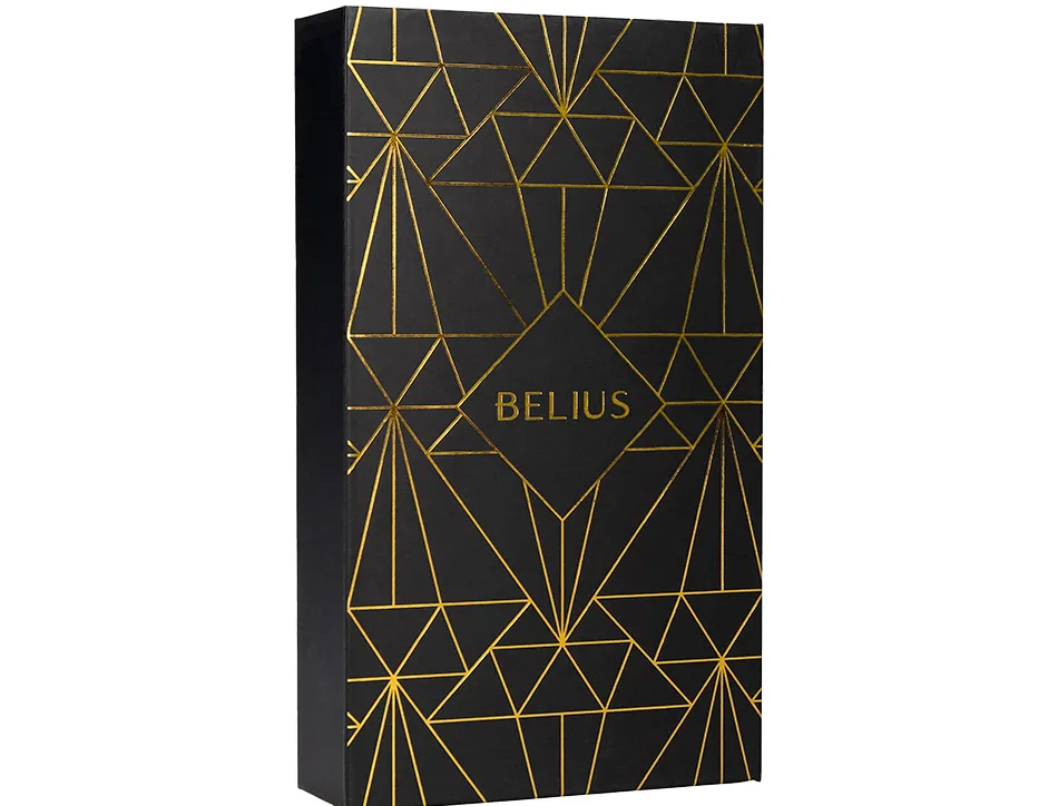 Stylo-plume et etui simili cuir belius soiree aluminium details et attributs or encre bleue coloris noir coffret cadeau