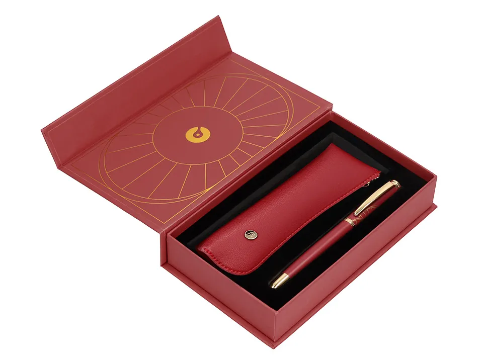 Stylo-plume et etui simili cuir belius soiree alum. details et attributs or encre bleue coloris bordeaux coffret cadeau