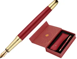 Stylo-plume et etui simili cuir belius soiree alum. details et attributs or encre bleue coloris bordeaux coffret cadeau