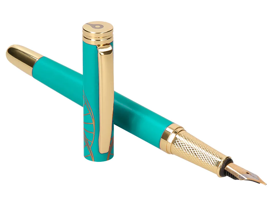 Stylo-plume et etui simili cuir belius soiree alum. details et attributs or encre bleue coloris turquoise coffret cadeau
