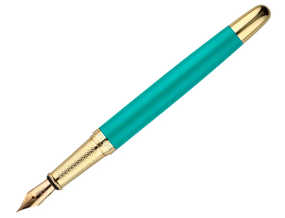 Stylo-plume et etui simili cuir belius soiree alum. details et attributs or encre bleue coloris turquoise coffret cadeau