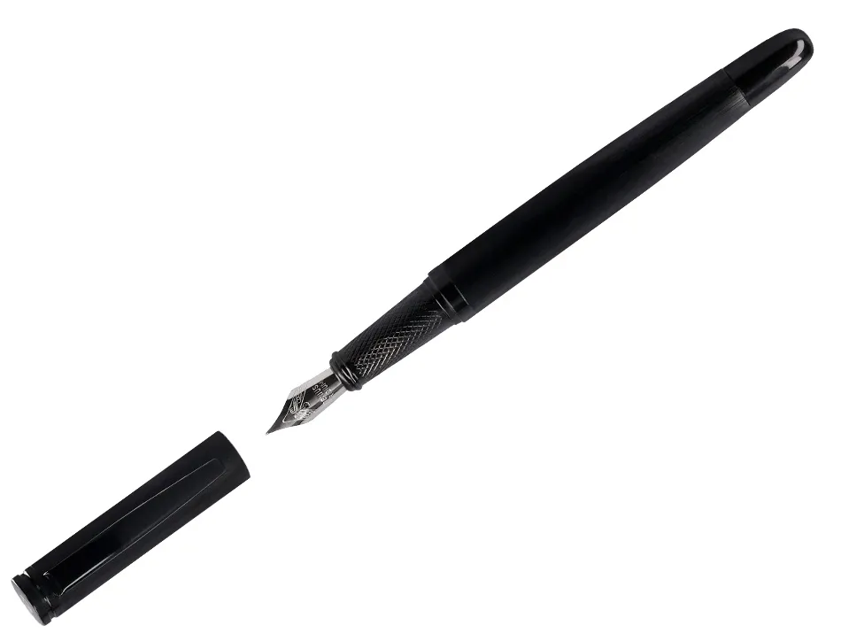 Stylo-plume et flacon d'encre belius origen aluminium brosse encre noire coloris noir dans coffret cadeau