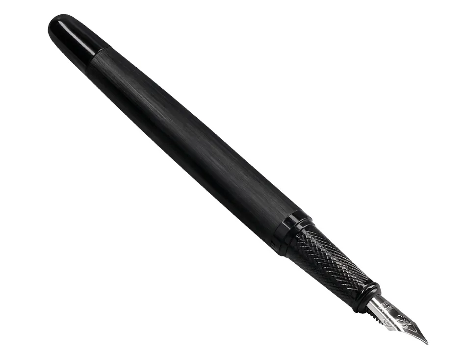 Stylo-plume et flacon d'encre belius origen aluminium brosse encre noire coloris noir dans coffret cadeau