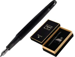 Stylo-plume et flacon d'encre belius origen aluminium brosse encre noire coloris noir dans coffret cadeau