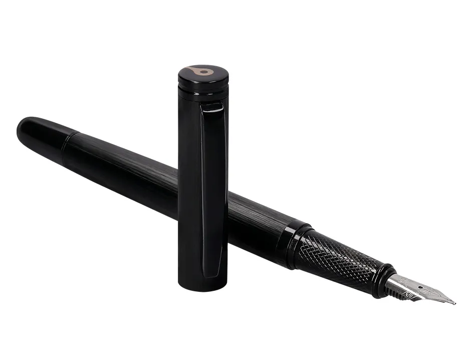 Stylo-plume et flacon d'encre belius origen aluminium brosse encre noire coloris noir dans coffret cadeau