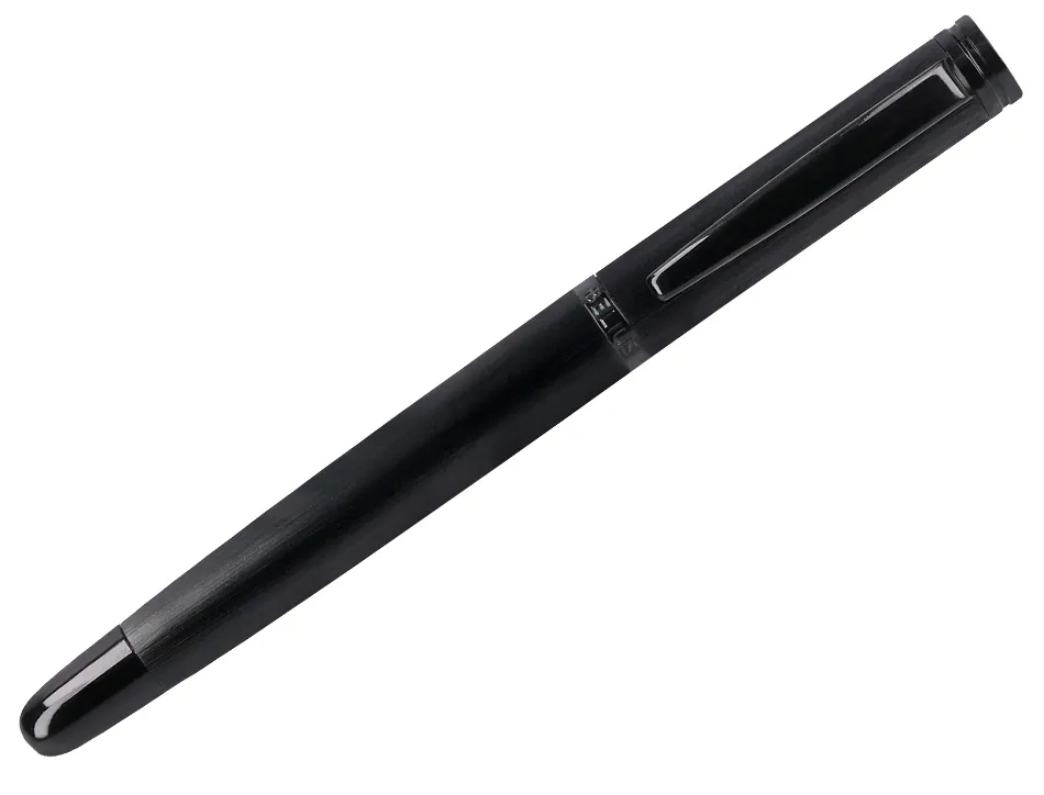 Stylo-plume et flacon d'encre belius origen aluminium brosse encre noire coloris noir dans coffret cadeau