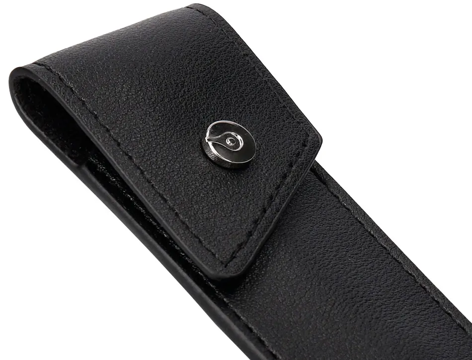 Stylo-plume etui simili cuir belius turbo alum. texture pointillee attributs argent encre bleue col. noir coffret cadeau