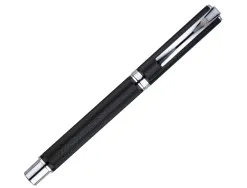Stylo-plume etui simili cuir belius turbo alum. texture pointillee attributs argent encre bleue col. noir coffret cadeau