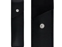 Stylo-plume etui simili cuir belius turbo alum. texture pointillee attributs argent encre bleue col. noir coffret cadeau