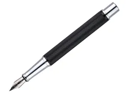 Stylo-plume etui simili cuir belius turbo alum. texture pointillee attributs argent encre bleue col. noir coffret cadeau