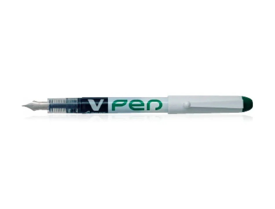 Stylo-plume pilot v pen jetable pointe moyenne régulateur débit encre liquide visible coloris vert