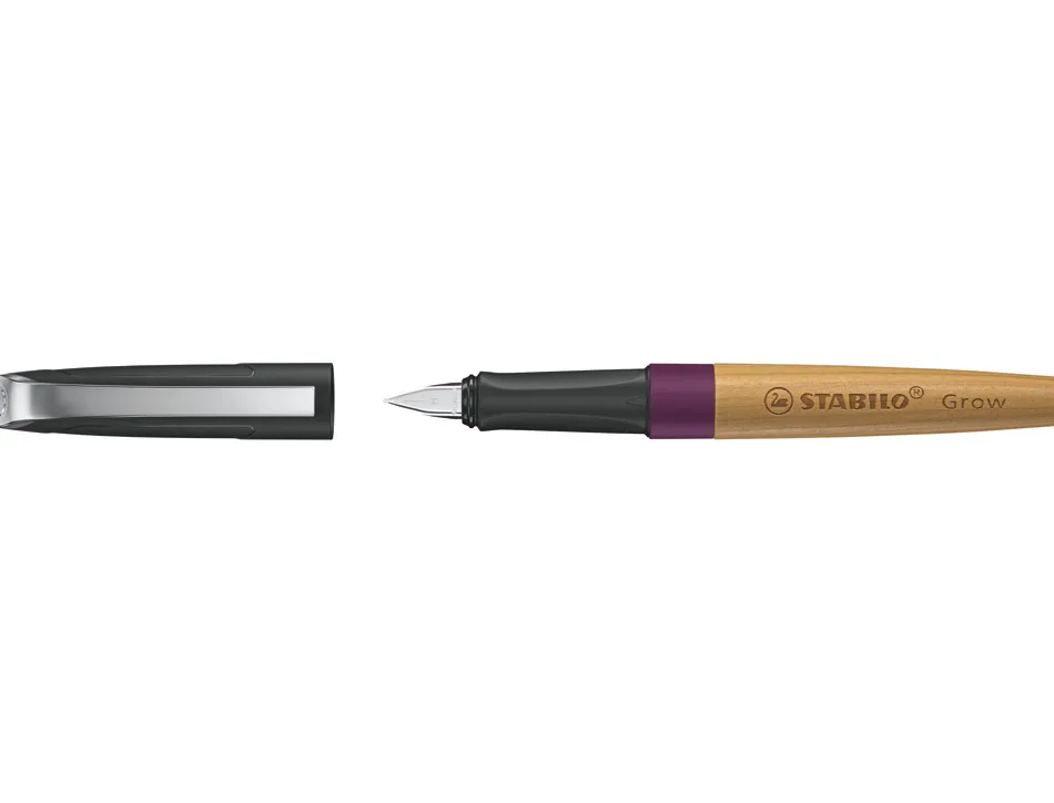 Stylo-plume stabilo grow corps bois de cerisier trait 0,5mm encre bleue coloris violet prune