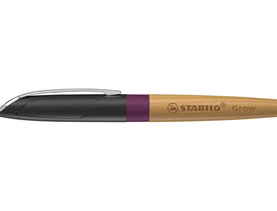 Stylo-plume stabilo grow corps bois de cerisier trait 0,5mm encre bleue coloris violet prune