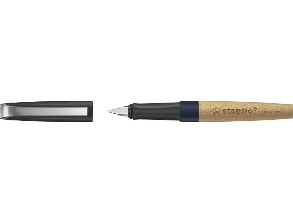 Stylo-plume stabilo grow corps bois de hetre trait 0,5mm encre bleue coloris bleu myrtille