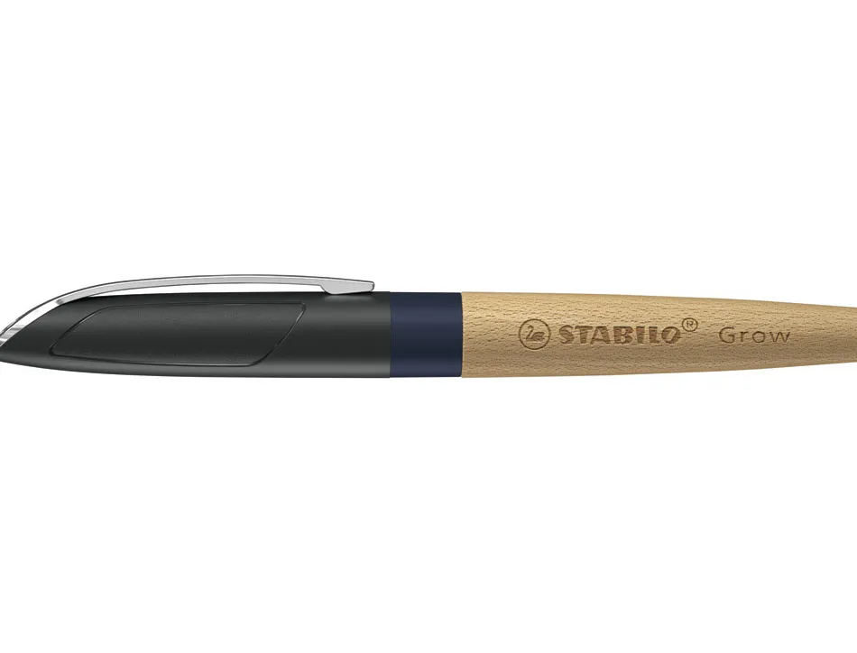 Stylo-plume stabilo grow corps bois de hetre trait 0,5mm encre bleue coloris bleu myrtille