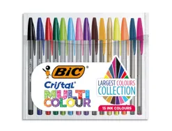 Stylos bille bic cristal multicolor mixte encre standard et fun - pochette de 15 un