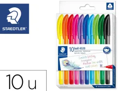 Stylos billes staedtler ball432 medium coloris assortis pochette de 10