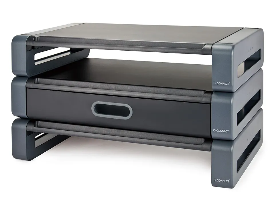 Support écran q-connect deluxe supporte 5kg avec tiroir 48.6x27.6x9.6cm coloris noir