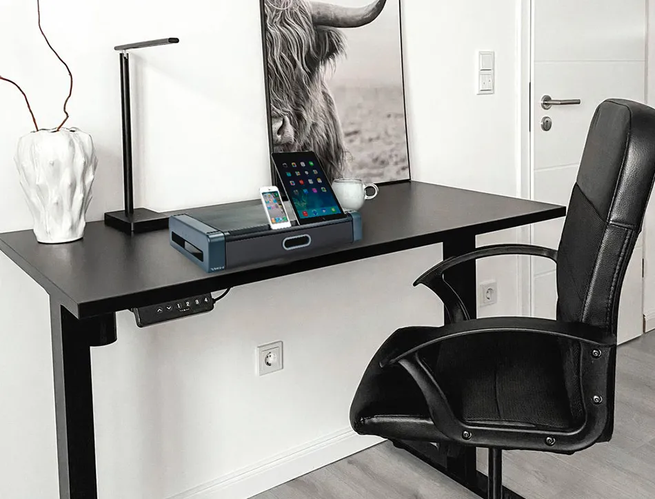 Support écran q-connect deluxe supporte 5kg avec tiroir 48.6x27.6x9.6cm coloris noir