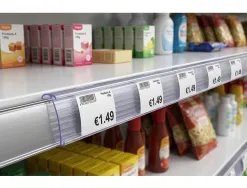 Support porte-etiquette prix q-connect reutilisable pour etagere, 40x1000 mm transparent
