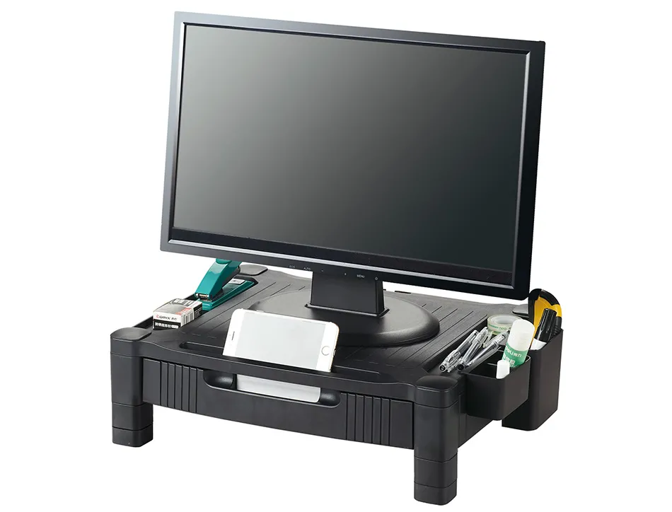 Support q-connect pour moniteur/imprimante hauteur reglable 10,3cm a 13,3cm avec tiroir 434x336x133mm coloris