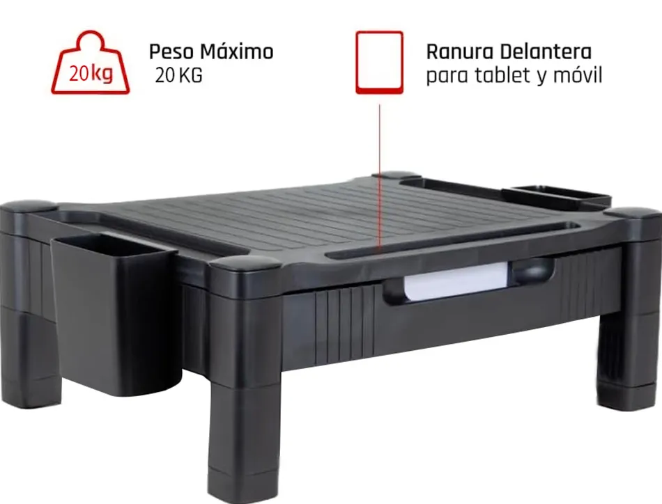 Support q-connect pour moniteur/imprimante hauteur reglable 10,3cm a 13,3cm avec tiroir 434x336x133mm coloris