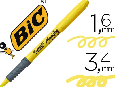Surligneur bic grip caoutchouc pointe biseautée coloris jaune