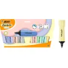 Surligneur bic highlighter plat pointe biseautee coloris pastel assortis pochette 10 unites