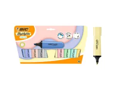 Surligneur bic highlighter plat pointe biseautee coloris pastel assortis pochette 10 unites