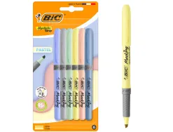 Surligneur bic highlighter grip pointe biseautee coloris pastel assortis pochette 6 unites