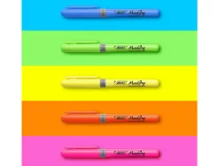 Surligneur bic highlighter grip caoutchouc pointe moyenne biseautee pochette 5 unites jaune bleu vert orange