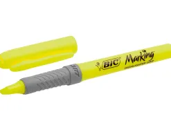 Surligneur bic highlighter grip caoutchouc pointe moyenne biseautee pochette 5 unites jaune bleu vert orange
