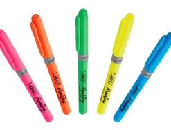 Surligneur bic highlighter grip caoutchouc pointe moyenne biseautee pochette 5 unites jaune bleu vert orange