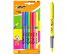 Surligneur bic highlighter grip pointe biseautee coloris fluo assortis pochette 6 unites