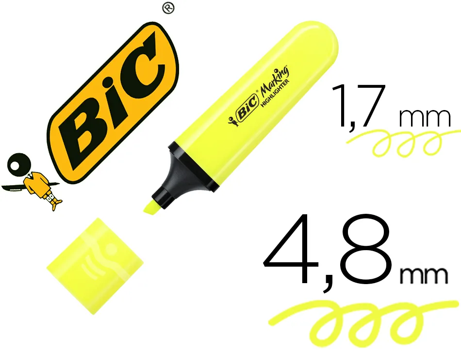 Surligneur bic tank marking highlighter sechage rapide pointe biseautee coloris jaune