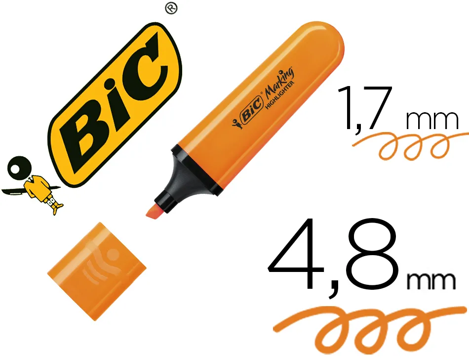 Surligneur bic tank marking highlighter sechage rapide pointe biseautee coloris orange