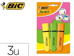 Surligneur bic tank marking highlighter sechage rapide pointe biseautee coloris assortis set 3 unites