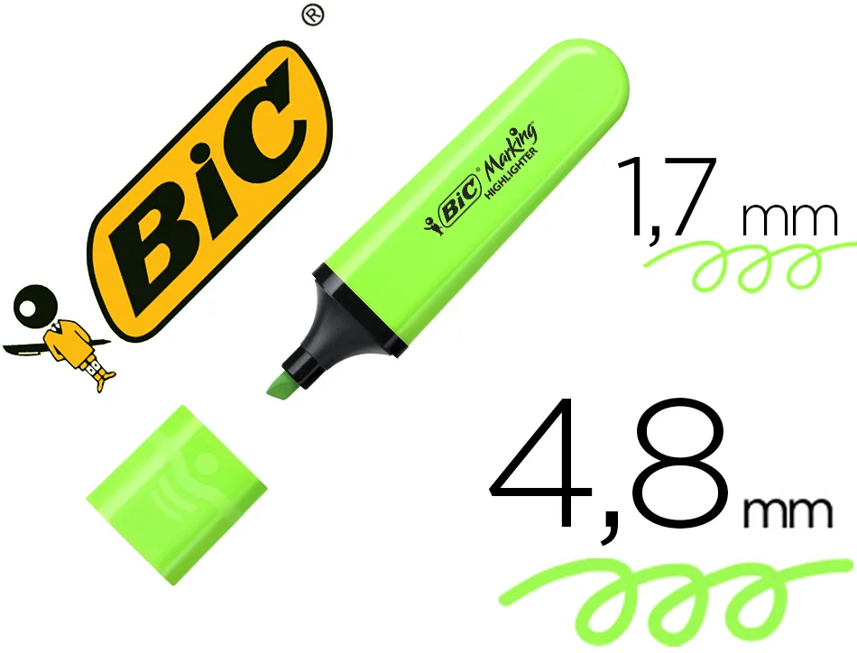 Surligneur bic tank marking highlighter sechage rapide pointe biseautee coloris vert