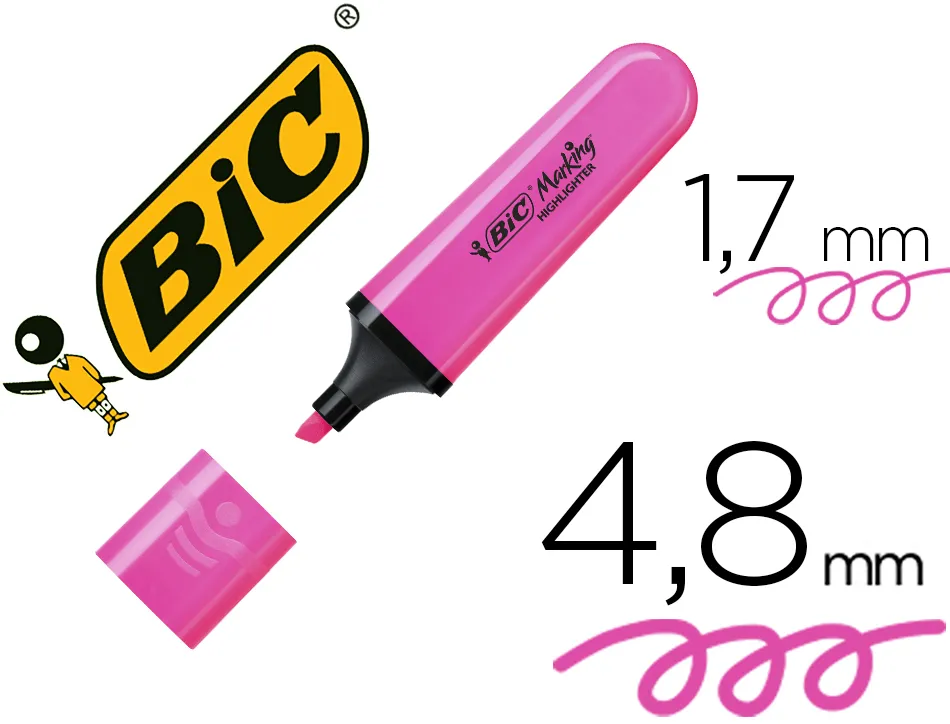 Surligneur bic tank marking highlighter sechage rapide pointe biseautee coloris rose