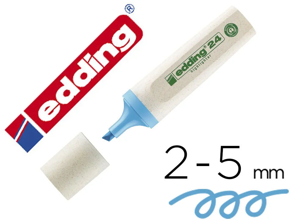 Surligneur edding 24 ecoline rechargeable pointe biseautee trace 2/5mm encre base eau coloris bleu clair
