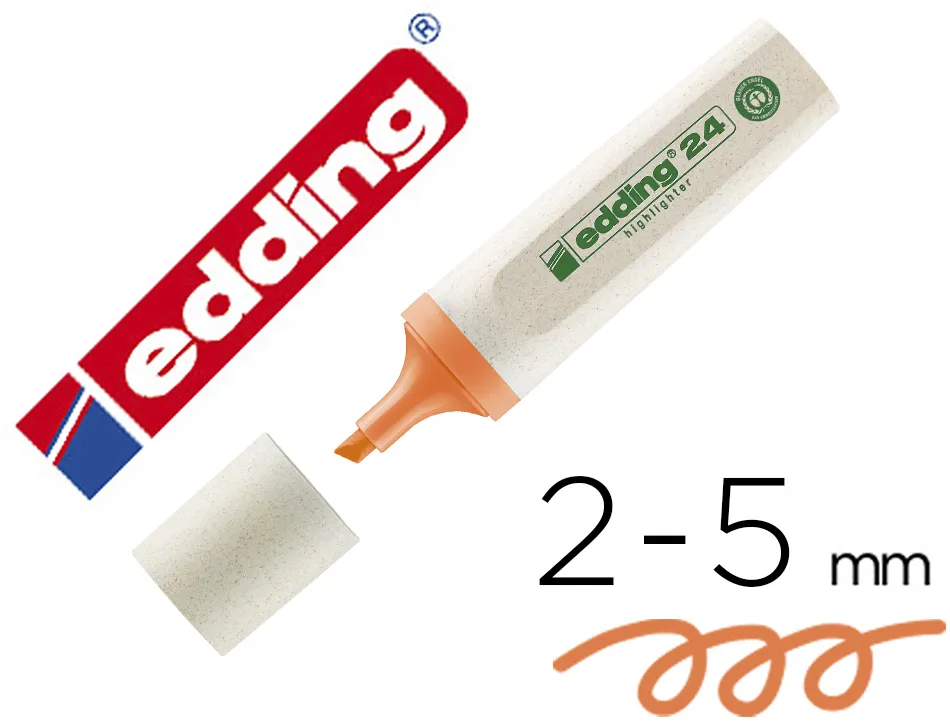Surligneur edding 24 ecoline rechargeable pointe biseautee trace 2/5mm encre base eau coloris orange