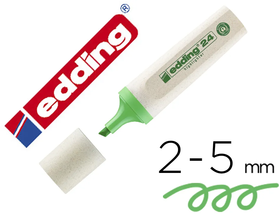 Surligneur edding 24 ecoline rechargeable pointe biseautee trace 2/5mm encre base eau coloris vert clair