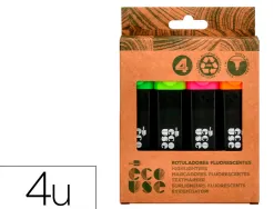Surligneur liderpapel ecouse fluorescent fabrique 68% plastique recycle boite de 4 un coloris assortis