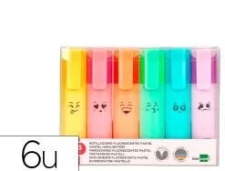 Surligneur liderpapel fluorescent pointe biseaute etui de 6 un coloris pastel assortis