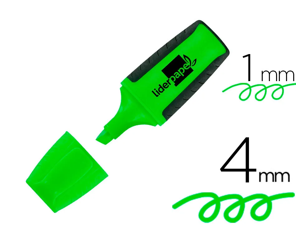 Surligneur liderpapel fluorescent mini tracé 1/4mm pointe biseautée grip caoutchouc coloris vert