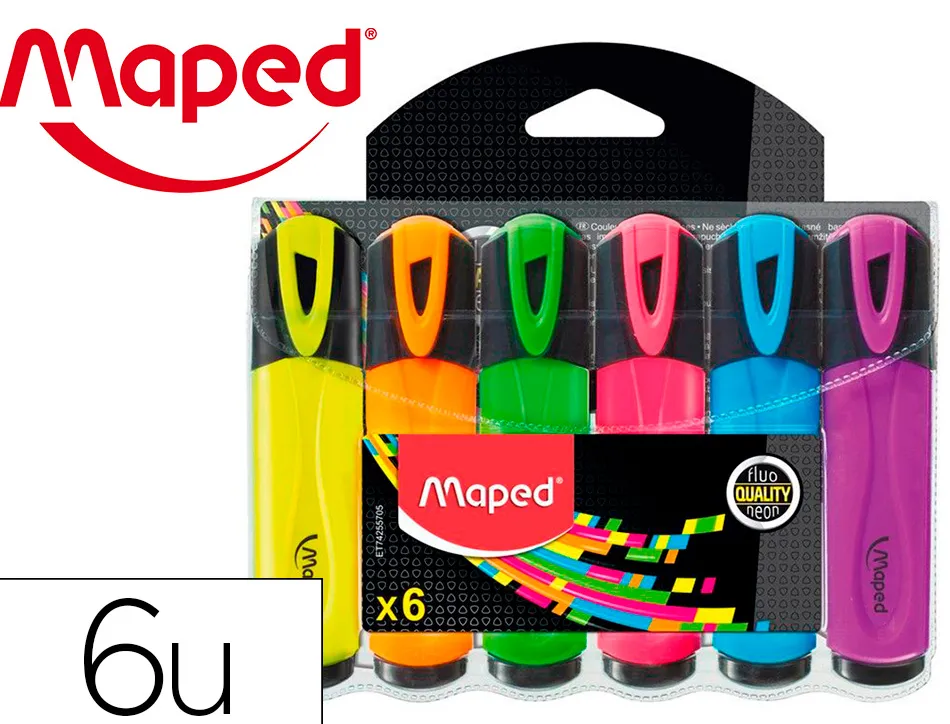 Surligneur maped fluo'peps fluorescent classic couleurs assorties pochette de 6