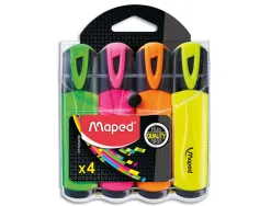 Surligneur maped fluo'peps fluorescent classique pochette 4 unités vert jaune rose orange