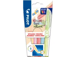 Surligneur pilot frixion light natural effacable pointe moyenne biseautee coloris assortis pochette 6