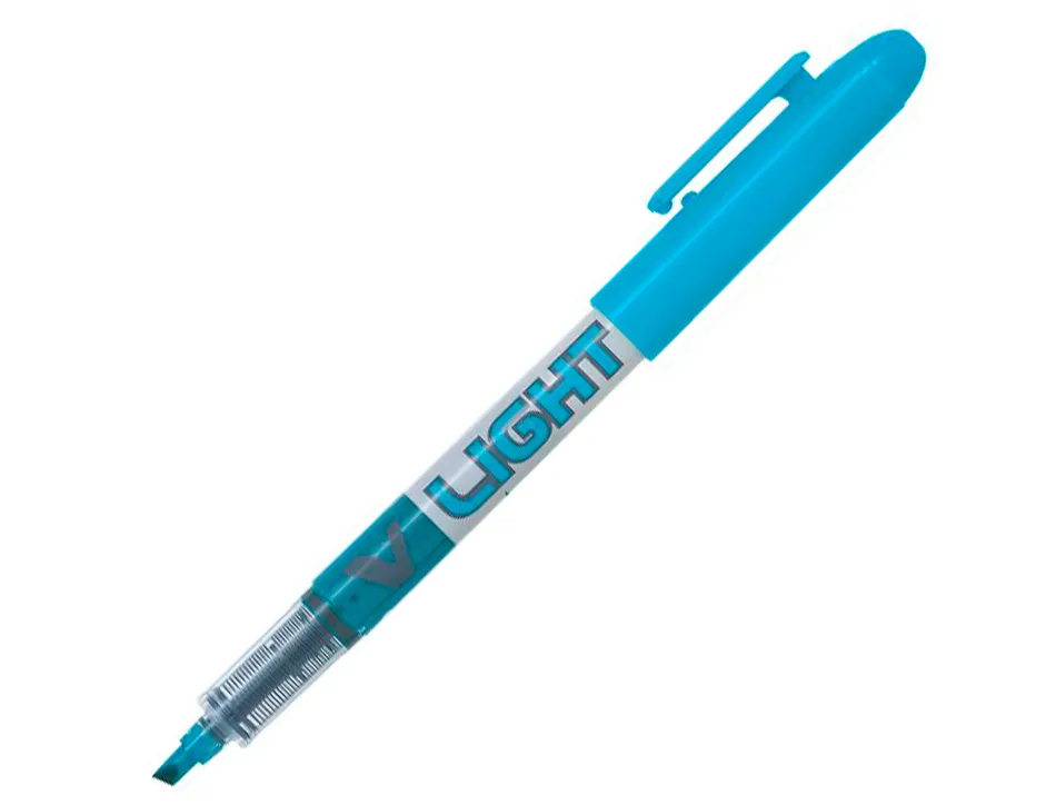 Surligneur pilot v light tracé 1/3mm encre liquide pigmentée fluide niveau d' encre visible coloris bleu
