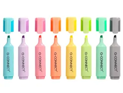 Surligneur q-connect fluorescent pastel pointe biseautee etui de bureau 8 coloris assortis
